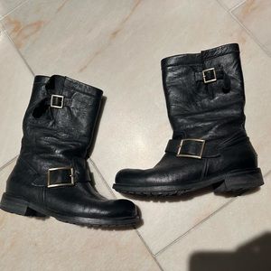 Jimmy Choo black leather biker combat boots size 36.5 6.5